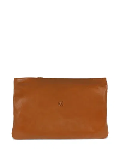 Pre-owned Loewe 1990-2000s Leather Clutch Bag In Brown