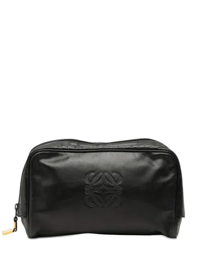 Pre-owned Loewe 1990-2025 Leather Anagram Clutch Bag In Black