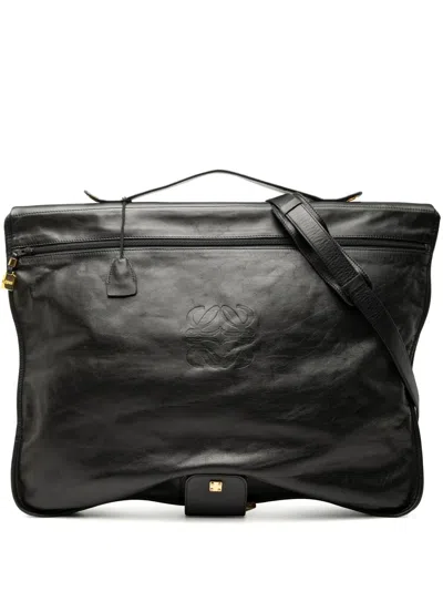 Pre-owned Loewe 1990-2025 Leather Anagram Travel Bag In Black