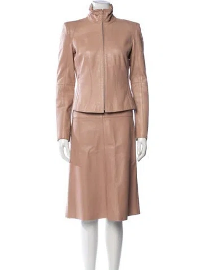 Pre-owned Loewe 1990's Leather Skirt Set In Neutrals