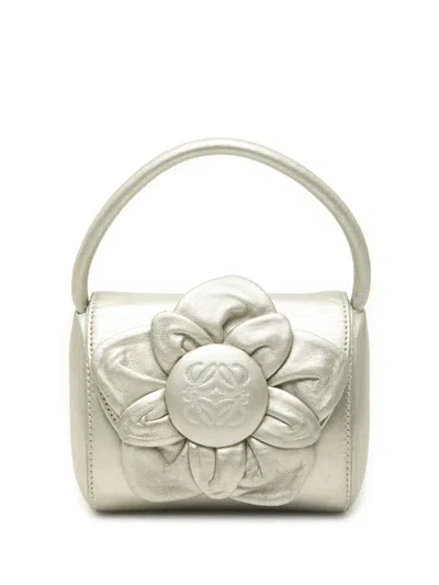 Pre-owned Loewe 1990-2000 Metallic Leather Anagram Flower Handbag In Silver