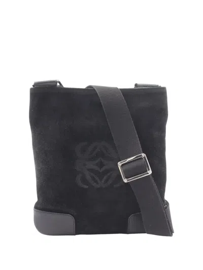 Pre-owned Loewe 1990-2000 Suede Anagram Crossbody Bag In Black