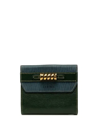 Pre-owned Loewe 1990-2010 Calfskin Velazquez Compact Wallet Small Wallets In Green