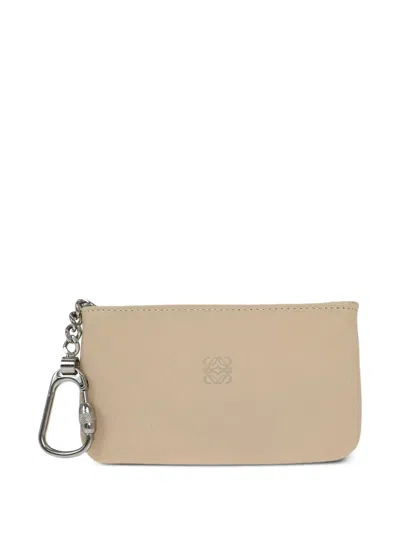 Pre-owned Loewe 1990s Embossed-logo Leather Wallet In Neutral