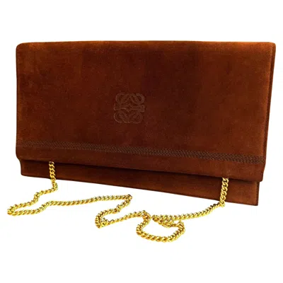 Pre-owned Loewe 1990s Vintage  Suede Clutch Chain Bag Brown