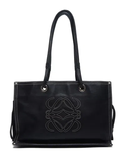 Pre-owned Loewe 2000-2010s Logo-detail Leather Tote Bag In Black