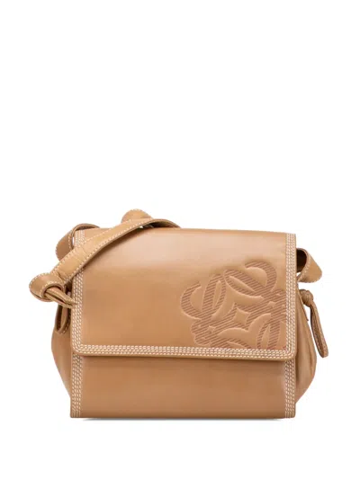 Pre-owned Loewe 2000-2015 Anagram Leather Flap Crossbody Bag In Brown