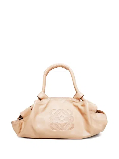 Pre-owned Loewe 2000-2015s Aire Leather Debossed-logo Handbag In Neutral