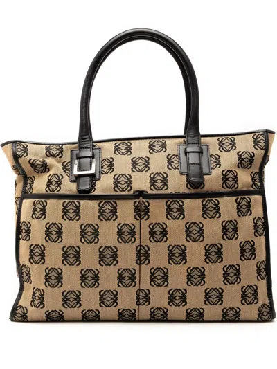 Pre-owned Loewe 2000-2020 Anagram Canvas Repeat Tote Bag In Brown