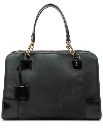 Pre-owned Loewe 2000-2020 Suede Amazona 35 Handbag In Black