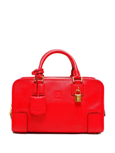 Pre-owned Loewe 2000-2020s Amazona 28 Embossed-logo Tote Bag In Red
