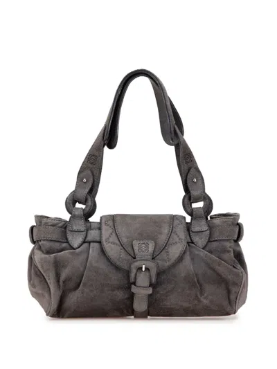 Pre-owned Loewe 2000-2024 Anagram Suede Shoulder Bag In Gray