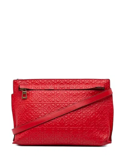 Pre-owned Loewe 2000-2024 Mini Anagram Embossed Leather Repeat T Crossbody Bag In Red