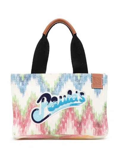 Pre-owned Loewe 2000-2024 Paula's Ibiza Canvas Beach Cabas Tote Bag In White