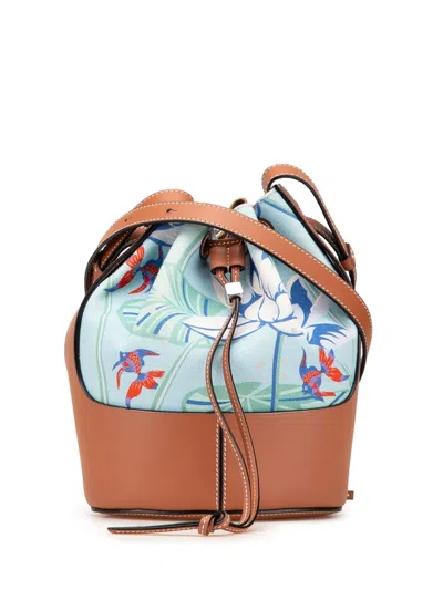 Pre-owned Loewe 2000-2024 Paulas Ibiza Small Canvas Balloon Bucket Bag In Blue