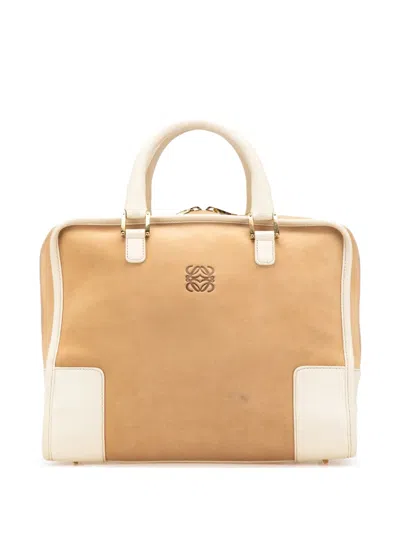 Pre-owned Loewe 2000-2024 Suede Amazona 32 Handbag In Brown