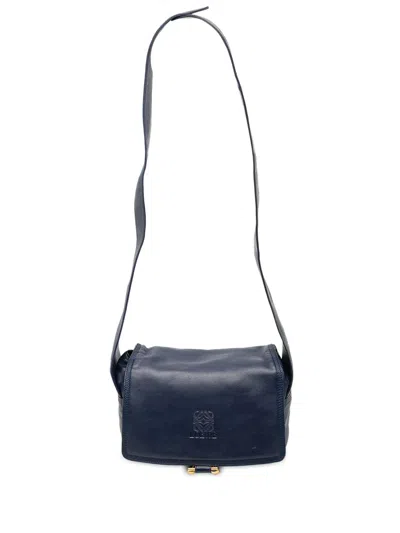 Pre-owned Loewe 2000-2025 Anagram Leather Flap Crossbody Bag In Blue
