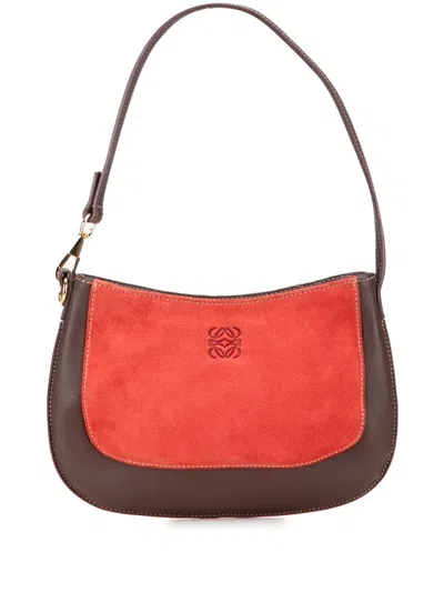 Pre-owned Loewe 2000-2025 Anagram Suede And Calfskin Shoulder Bag In Red
