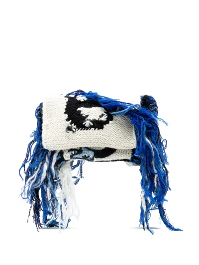 Pre-owned Loewe 2000-2025 Knitted Wool Dragon Fringed Flap Crossbody Bag In White
