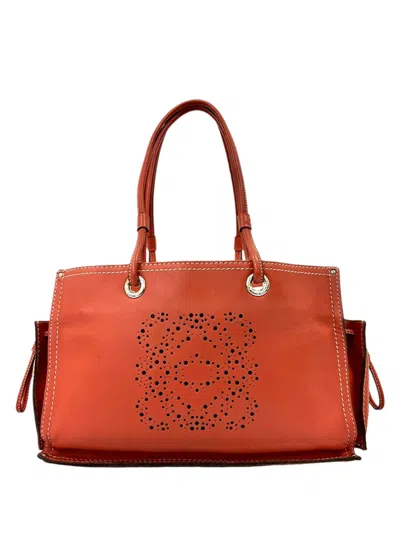 Pre-owned Loewe 2000-2025 Leather Perforated Anagram Tote Bag In Orange