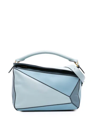 Pre-owned Loewe 2000-2025 Medium Tricolor Calfskin Puzzle Satchel In Blue