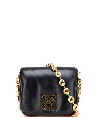Pre-owned Loewe 2000-2025 Shiny Lambskin Goya Puffer Case Crossbody Bag In Black