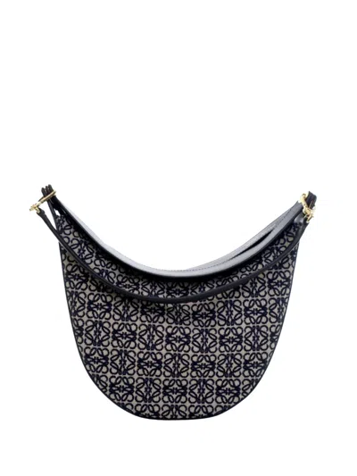 Pre-owned Loewe 2000-2025 Small Anagram Canvas Luna Hobo Bag In Black