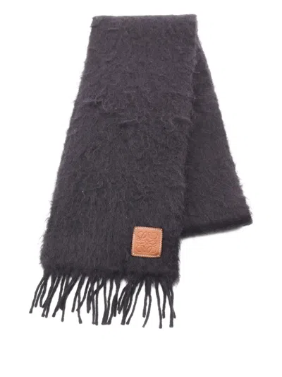 Pre-owned Loewe 2000 Anagram Mohair Scarf In Black