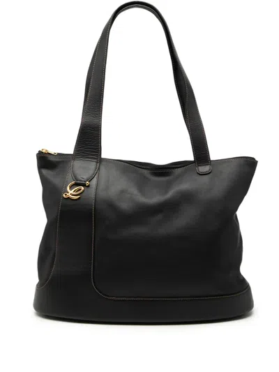 Pre-owned Loewe 2000-2010 Leather Anagram Tote Bag In Black