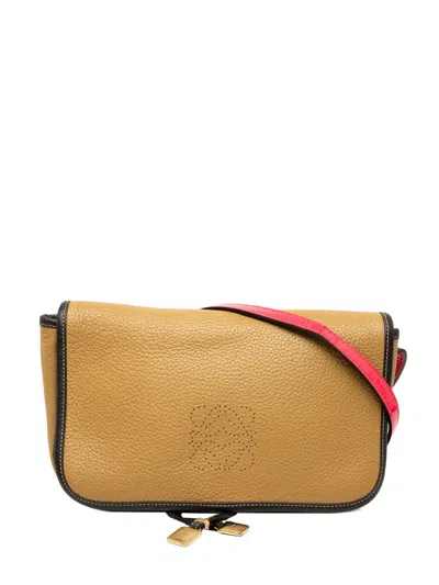 Pre-owned Loewe 2000-2010 Leather Perforated Anagram Crossbody Bag In Brown