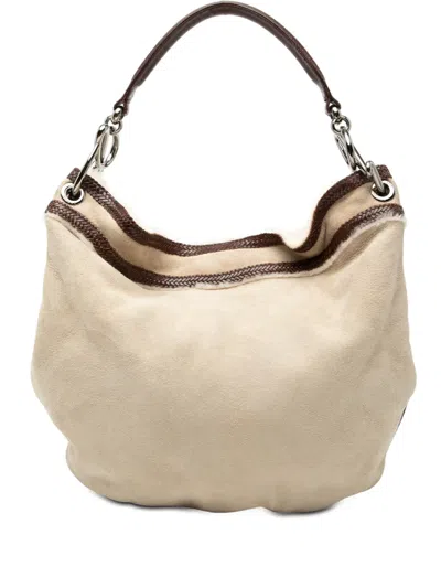 Pre-owned Loewe 2000-2010 Leather Trimmed Suede Hobo Bag In Brown