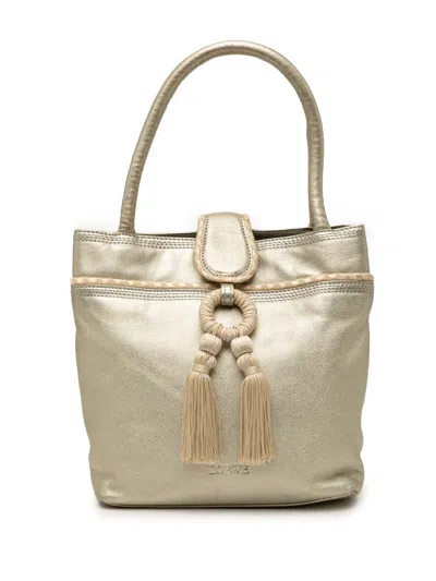 Pre-owned Loewe 2000-2010 Metallic Leather Fringe Tassel Handbag In Gold