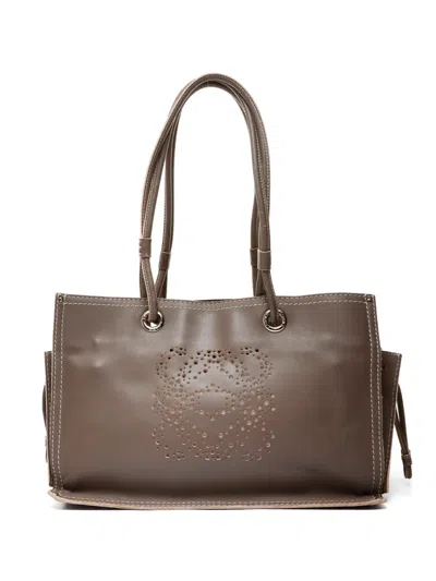 Pre-owned Loewe 2000-2010s Anagram Leather Tote Bag In Gray