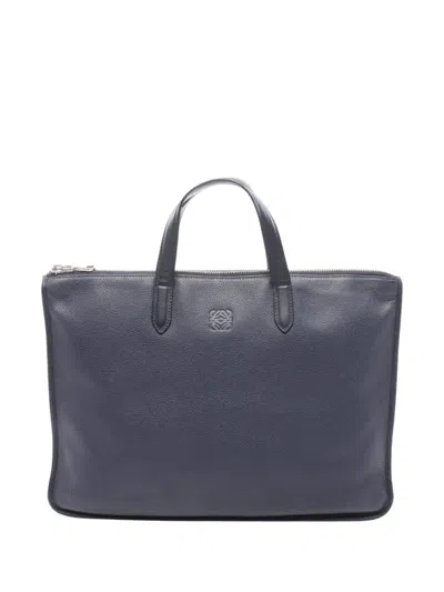 Pre-owned Loewe 2000-2015 Leather Anagram Toledo Briefcase Business Bag In Blue