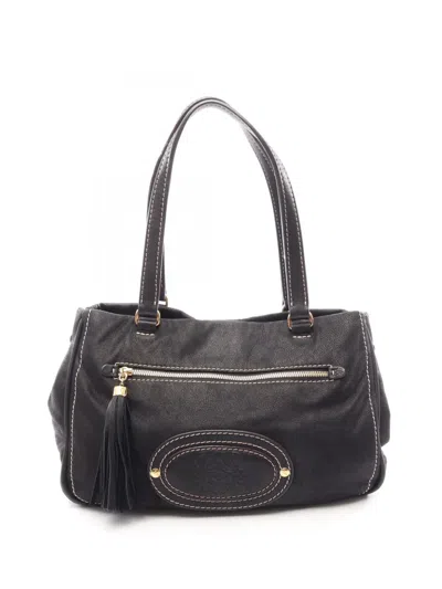 Pre-owned Loewe 2000-2015 Nubuck Anagram Madrid Fringe Shoulder Bag In Black