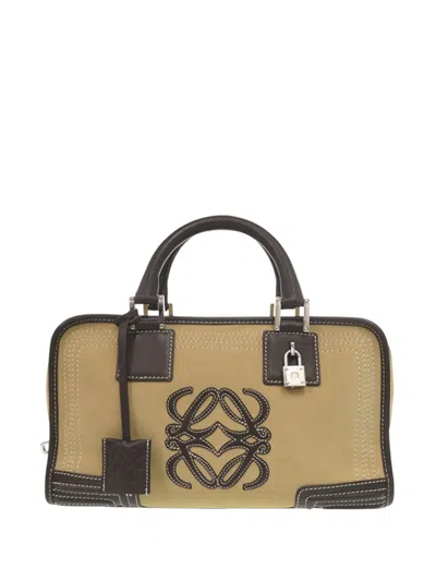 Pre-owned Loewe 2000-2020 Suede Amazona 28 Handbag In Neutral