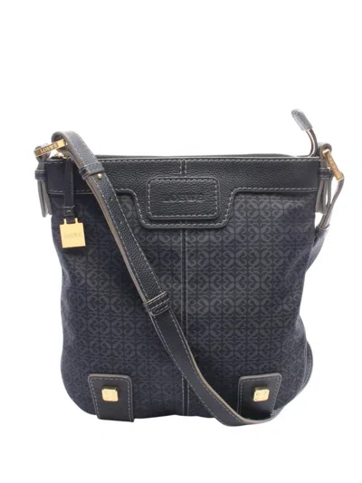 Pre-owned Loewe 2000-2026 Anagram Canvas New Road Crossbody Bag In Black