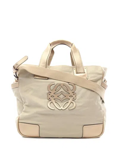Pre-owned Loewe 2000-2026 Anagram Canvas Satchel In Neutrals