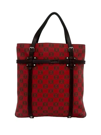 Pre-owned Loewe 2000-2026 Anagram Coated Canvas Tote Bag In Red