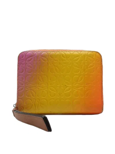 Pre-owned Loewe 2000-2026 Anagram Gradient Embossed Leather Zippy Coin Pouch In Orange
