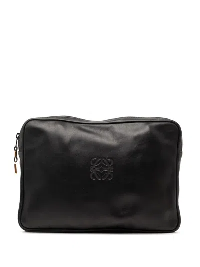 Pre-owned Loewe 2000-2026 Leather Anagram Clutch Bag In Black