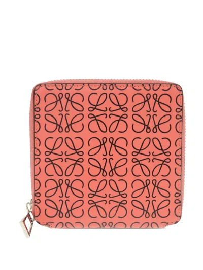 Pre-owned Loewe 2000-2026 Leather Anagram Square Zip Wallet Small Wallets In Pink