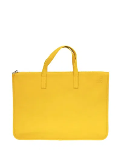 Pre-owned Loewe 2000-2026 Leather Anagram Toledo Briefcase Business Bag In Yellow
