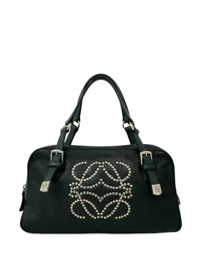 Pre-owned Loewe 2000-2026 Leather Studded Anagram Handbag In Green