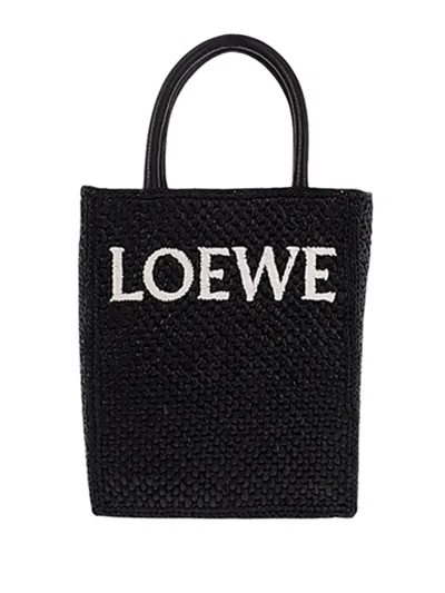 Pre-owned Loewe 2000-2026 Raffia Standard A5 Satchel In Black