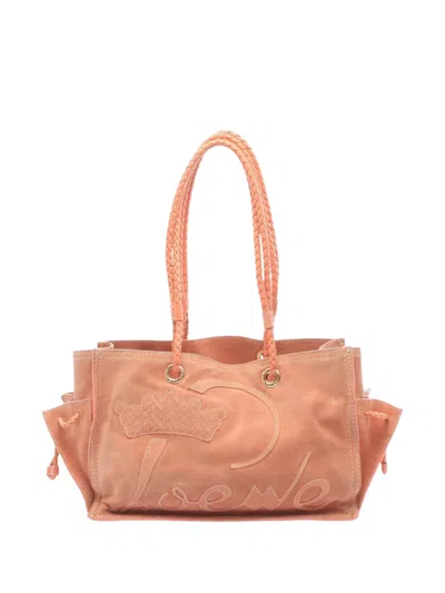 Pre-owned Loewe 2000-2026 Suede Crown Logo Shopper Tote Bag In Pink