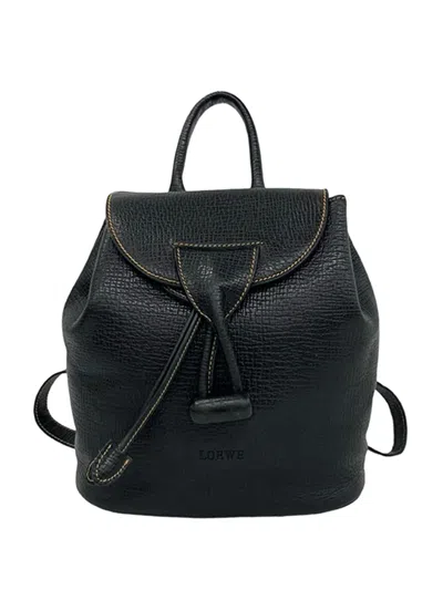 Pre-owned Loewe 2000-2026 Textured Leather Toggle Flap Backpack In Black