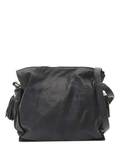 Pre-owned Loewe 2000s 30 Flamenco Tassel Leather Shoulder Bag In Black
