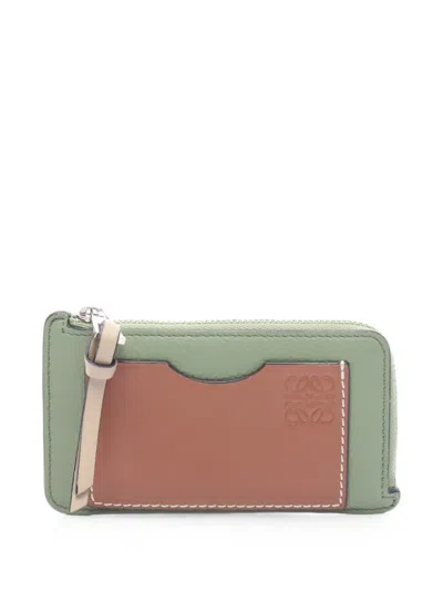 Pre-owned Loewe 2000s Anagram Debossed Leather Card Holder In Green