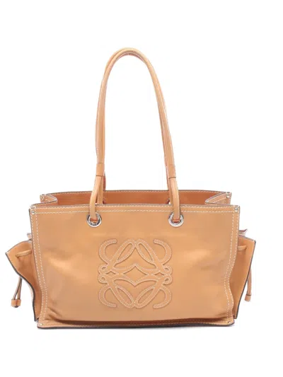 Pre-owned Loewe 2000s Anagram Leather Tote Bag In Brown
